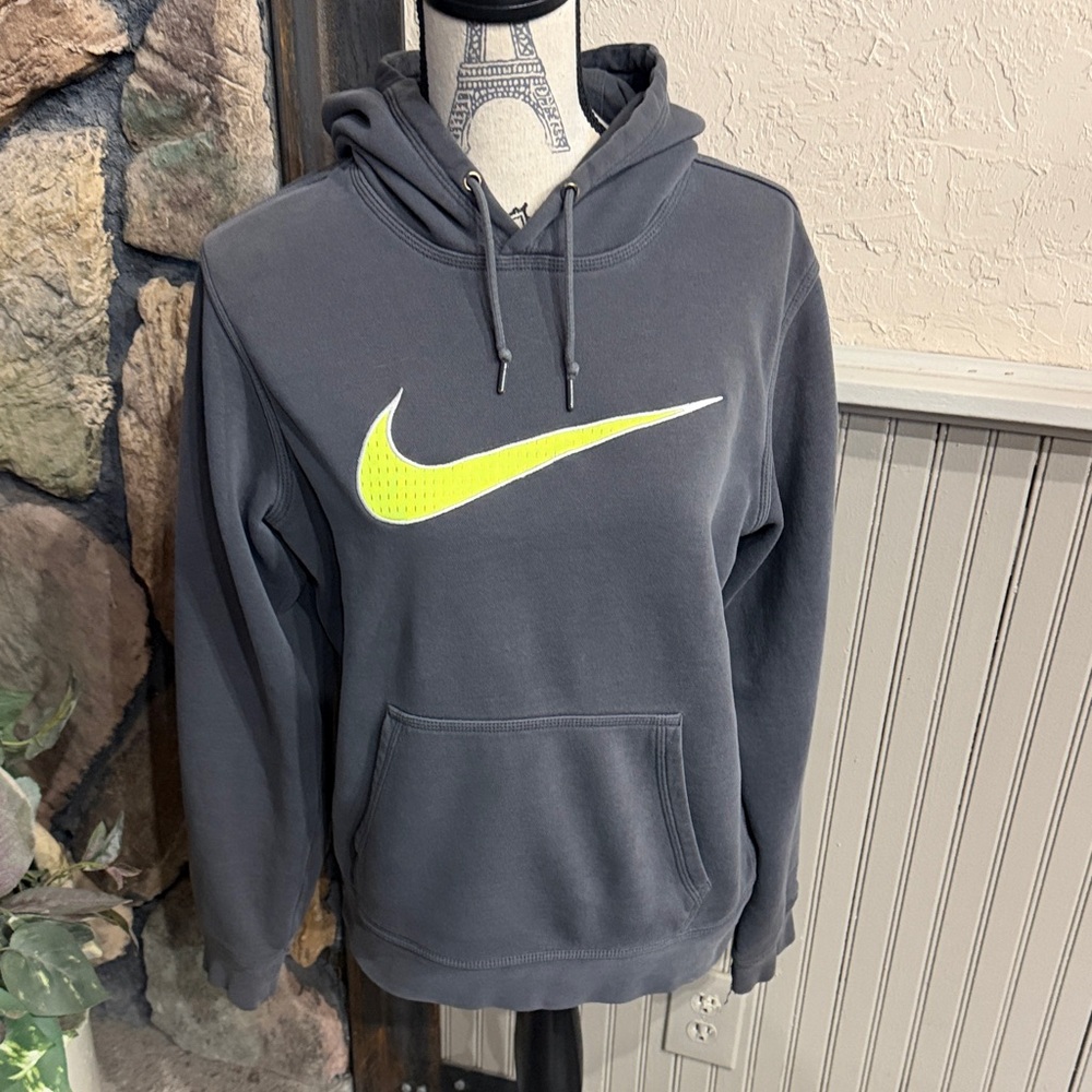 Nike Men's or Women’s Charcoal Hoodie with Neon Yellow Swoosh